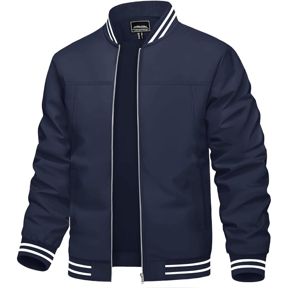 🆕Men's Navy Bomber Lightweight Casual Spring Fall Windbreaker Zip Up Jacket